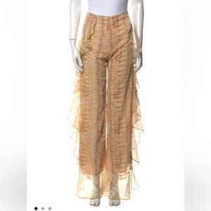 Alexis Plaid Print Wide Leg Elegant Ruffled Beige Pants xs